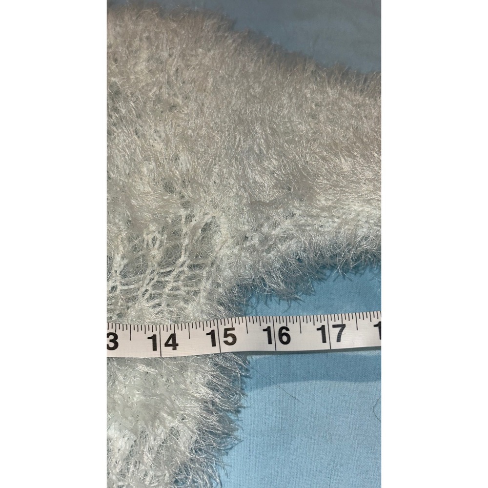 New Light Blue Shaggy Eyelash Knit Striped Open Weave Fuzzy Sweater Women Small - Picture 6 of 8